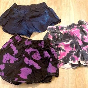 LF Womens Tie-Dye Black and Purple Shorts Trio